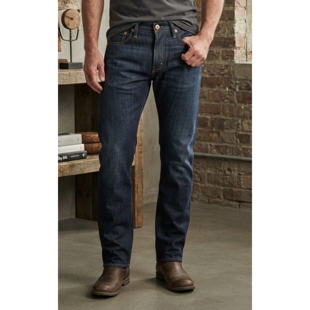 Levi's 514 Denim Jeans Men's 34x30 Dark Wash Cotton Blue Straight Leg Grunge Y2K